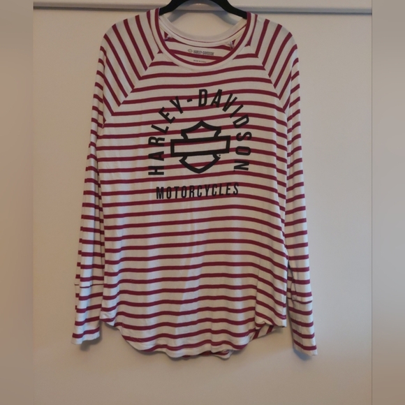 Harley-Davidson Women's Genuine Striped Long Sleeve Tee YD Stripe- Tibetan Red - Picture 9 of 9